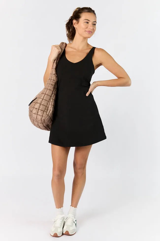 Active Vibe Black V-Neck Active Dress With Pull Down Shorts