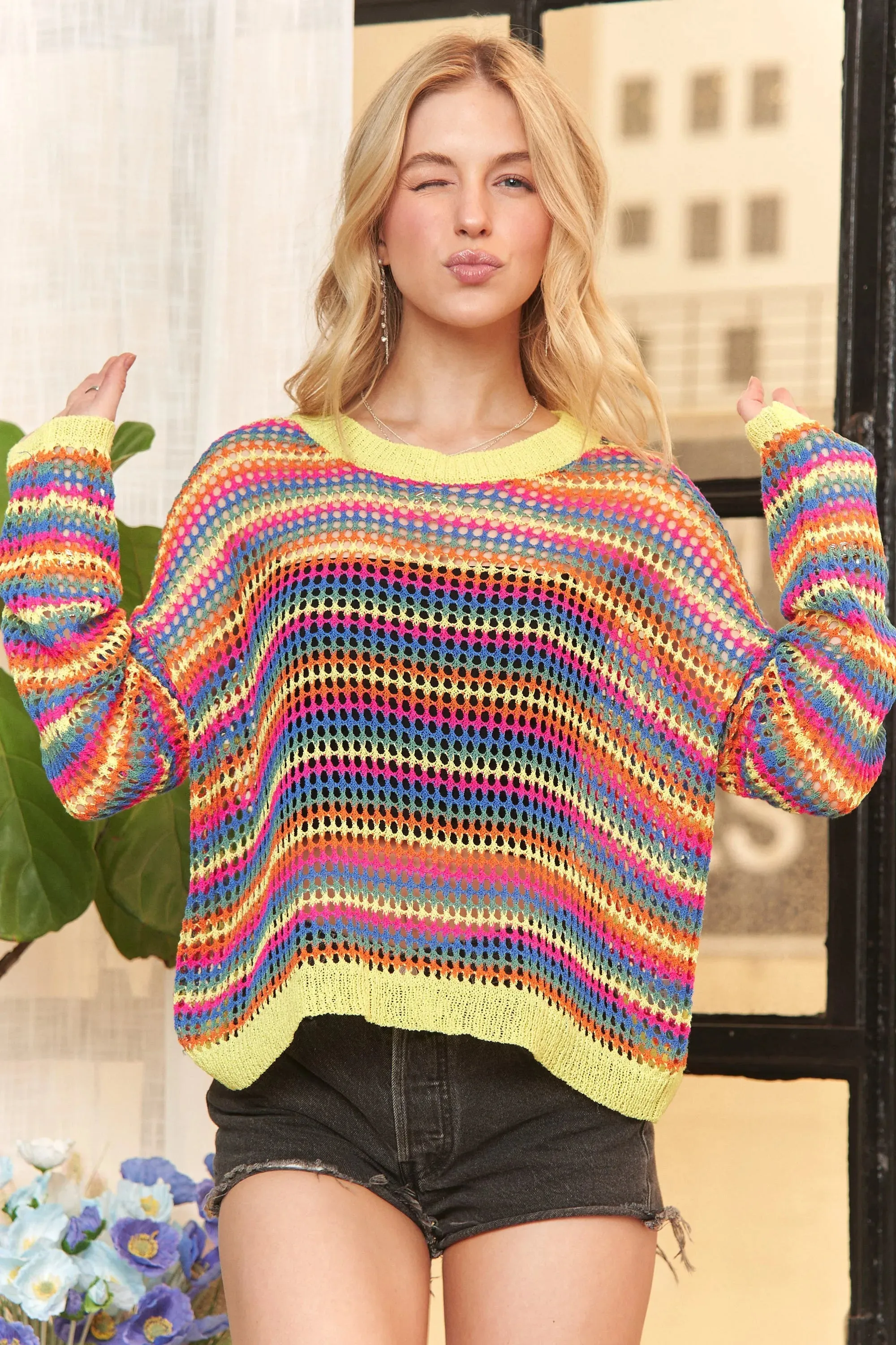 ADORA Multi Color Lightweight Sweater Top