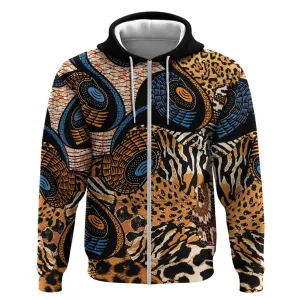 African Ankara Motifs Mixed Animal Skins Zip Hoodie LT9