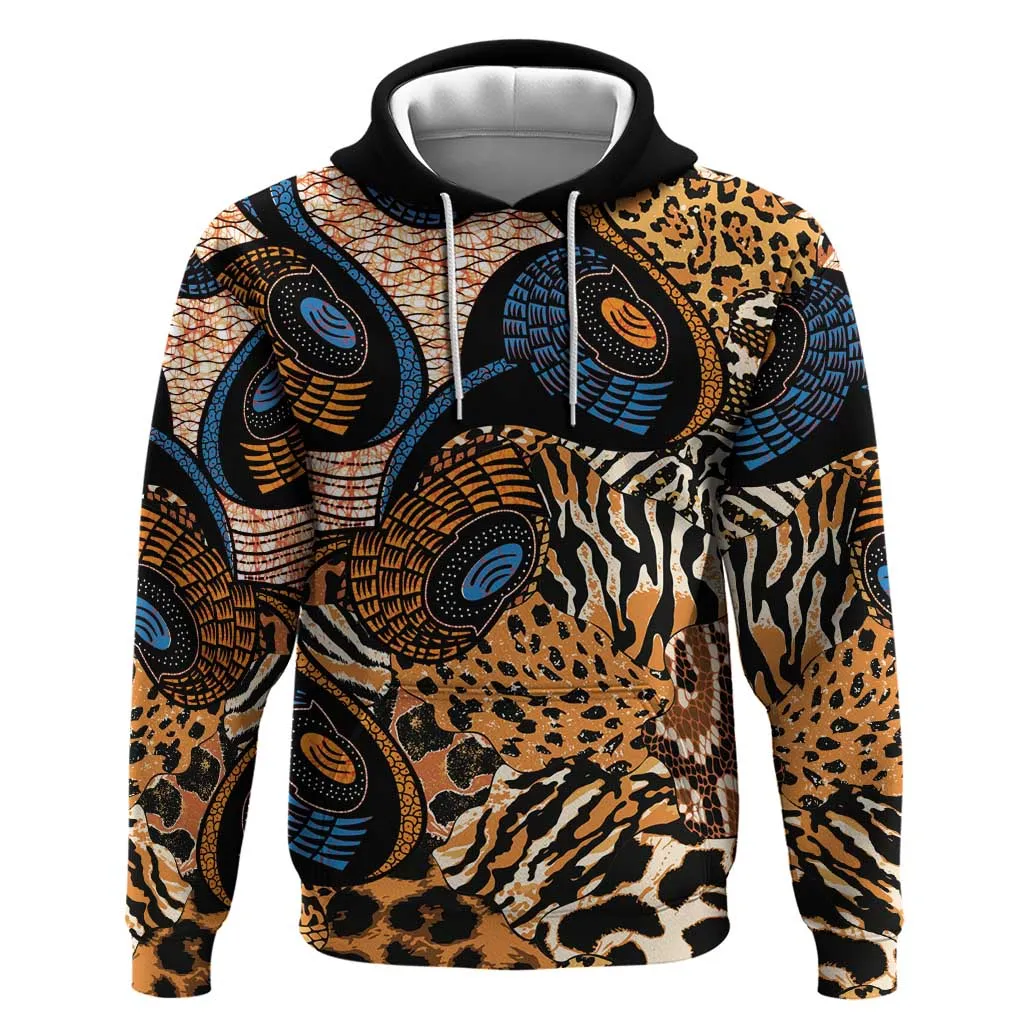 African Ankara Motifs Mixed Animal Skins Zip Hoodie LT9