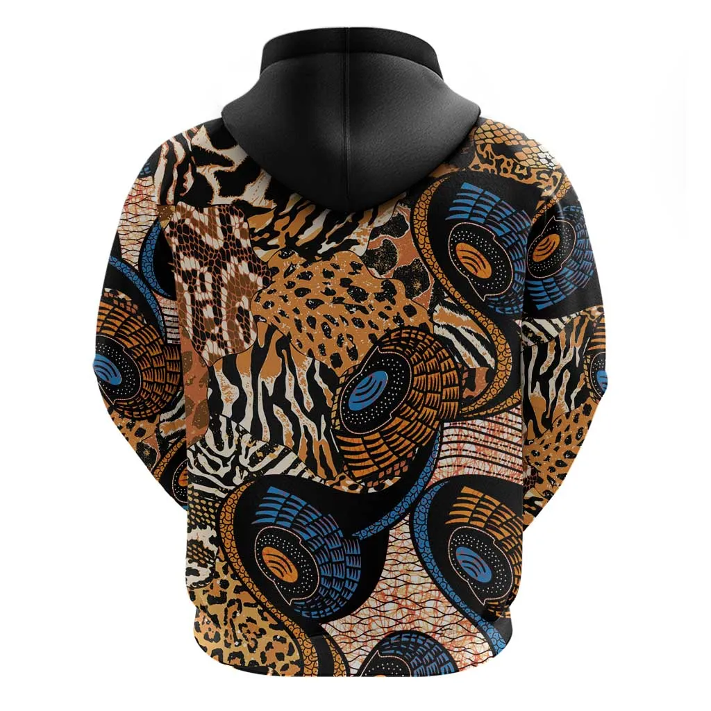African Ankara Motifs Mixed Animal Skins Zip Hoodie LT9