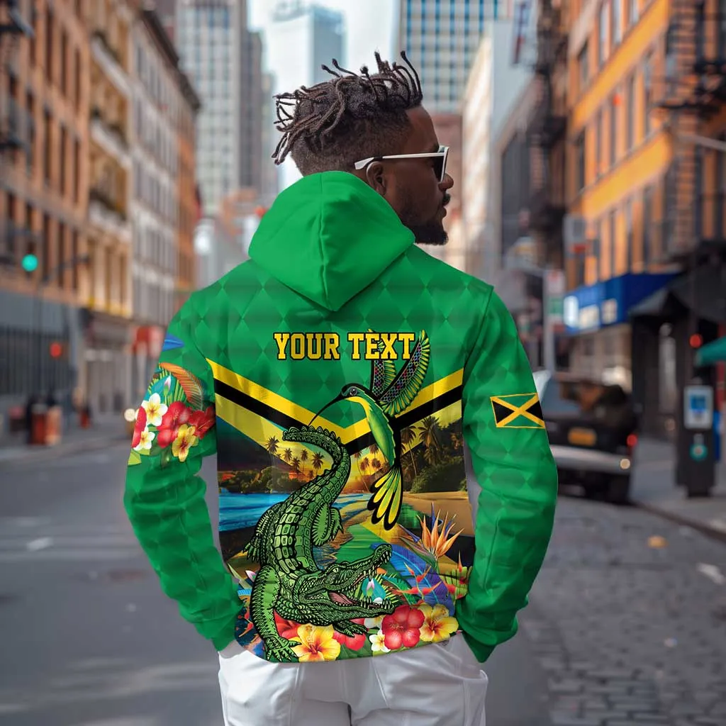 African Jamaica Personalized Zip Hoodie Hummingbird and Crocodiles Tropical LT9