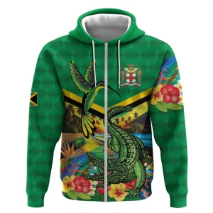 African Jamaica Personalized Zip Hoodie Hummingbird and Crocodiles Tropical LT9