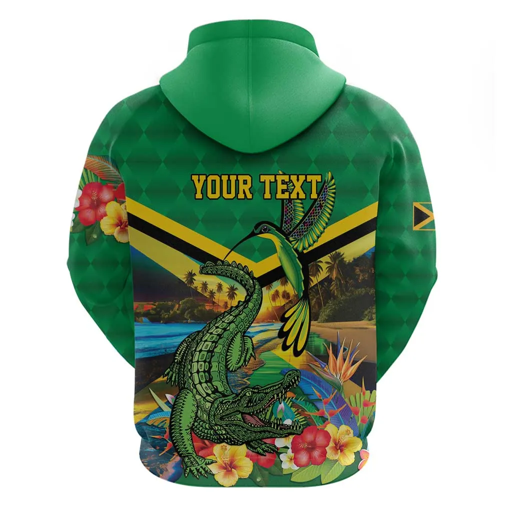 African Jamaica Personalized Zip Hoodie Hummingbird and Crocodiles Tropical LT9