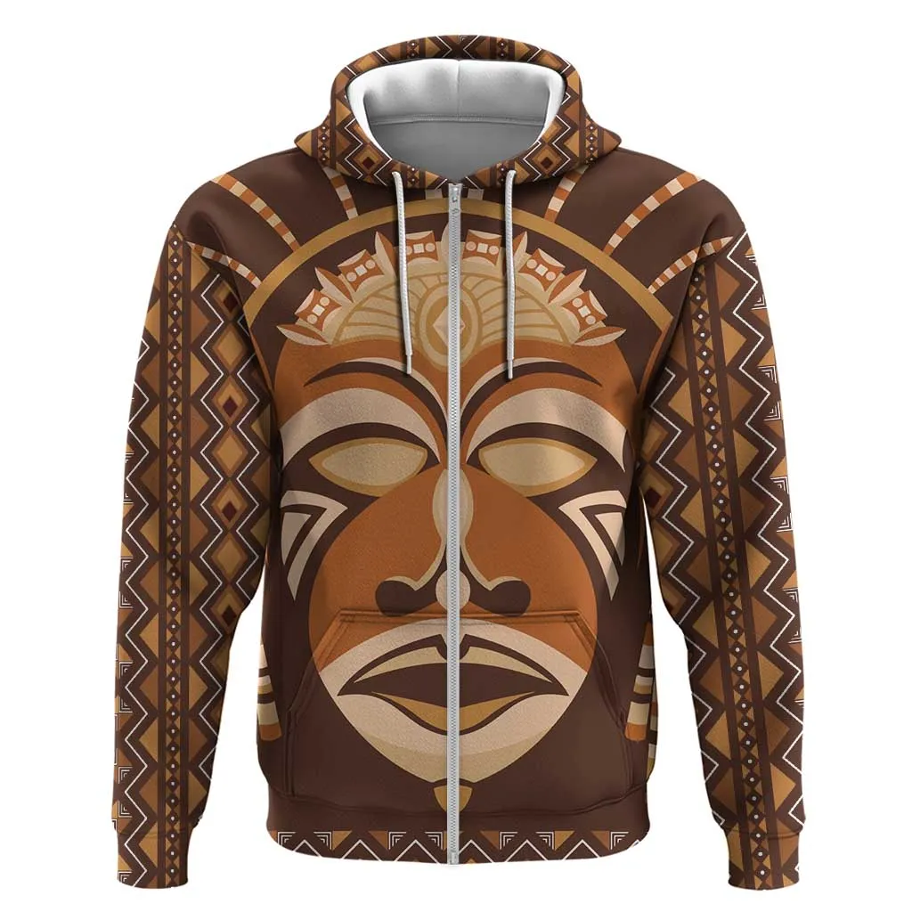 African Mask Printed Mudcloth Zip Hoodie Afro Bogolan DT03