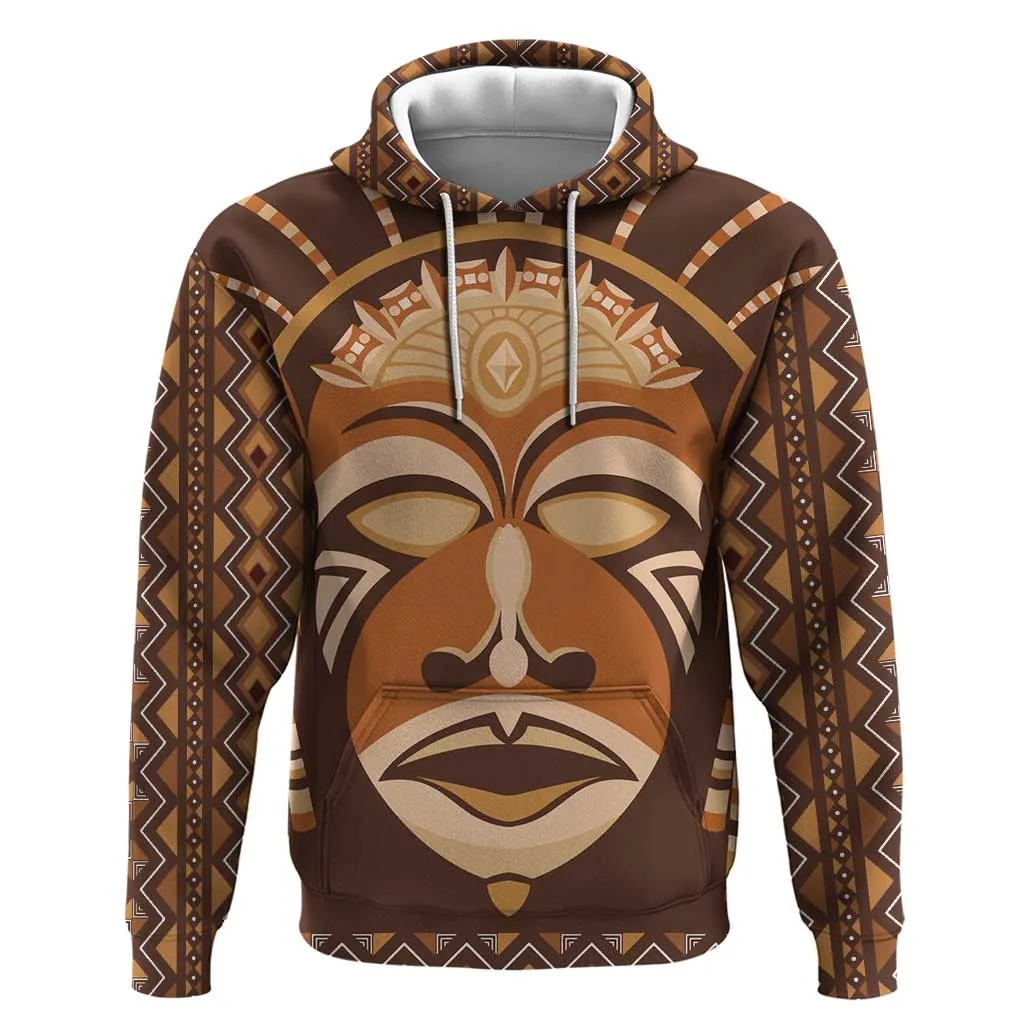 African Mask Printed Mudcloth Zip Hoodie Afro Bogolan DT03