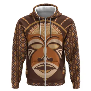 African Mask Printed Mudcloth Zip Hoodie Afro Bogolan DT03