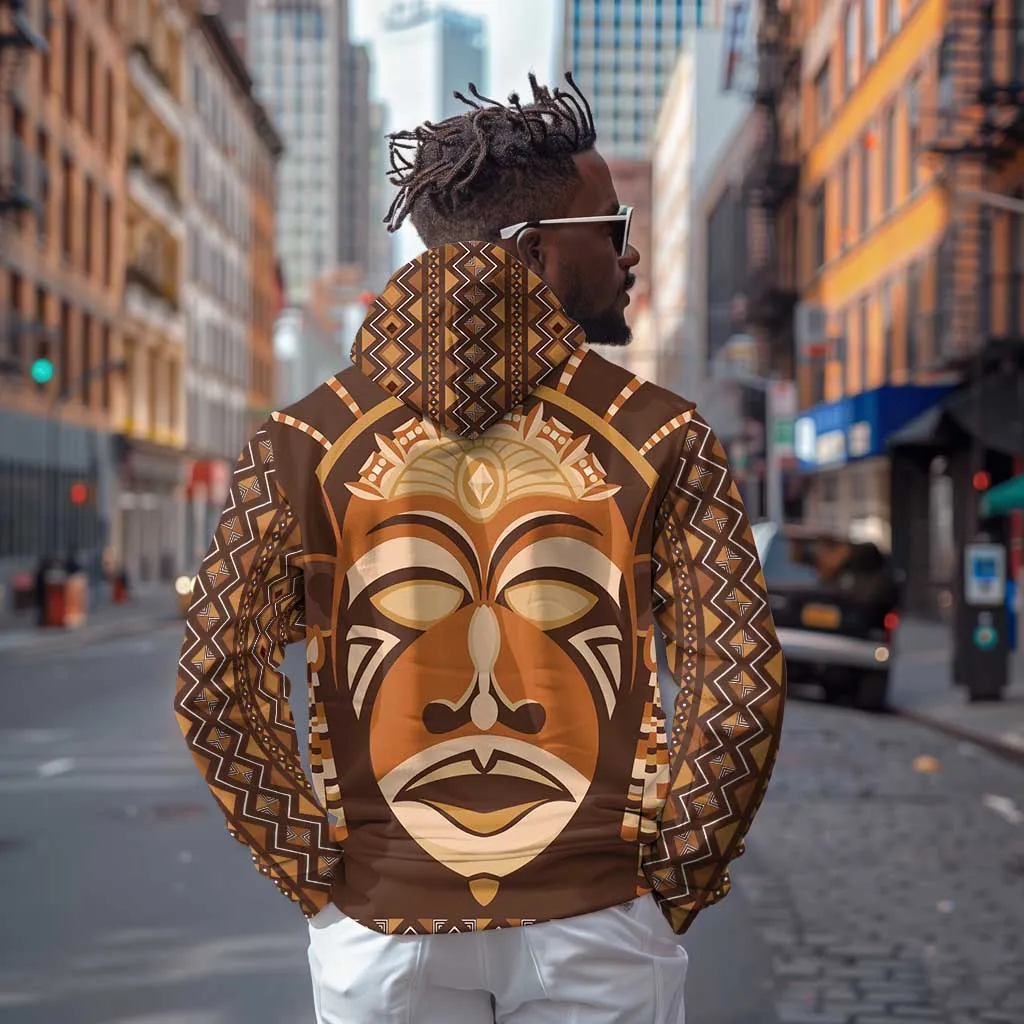 African Mask Printed Mudcloth Zip Hoodie Afro Bogolan DT03