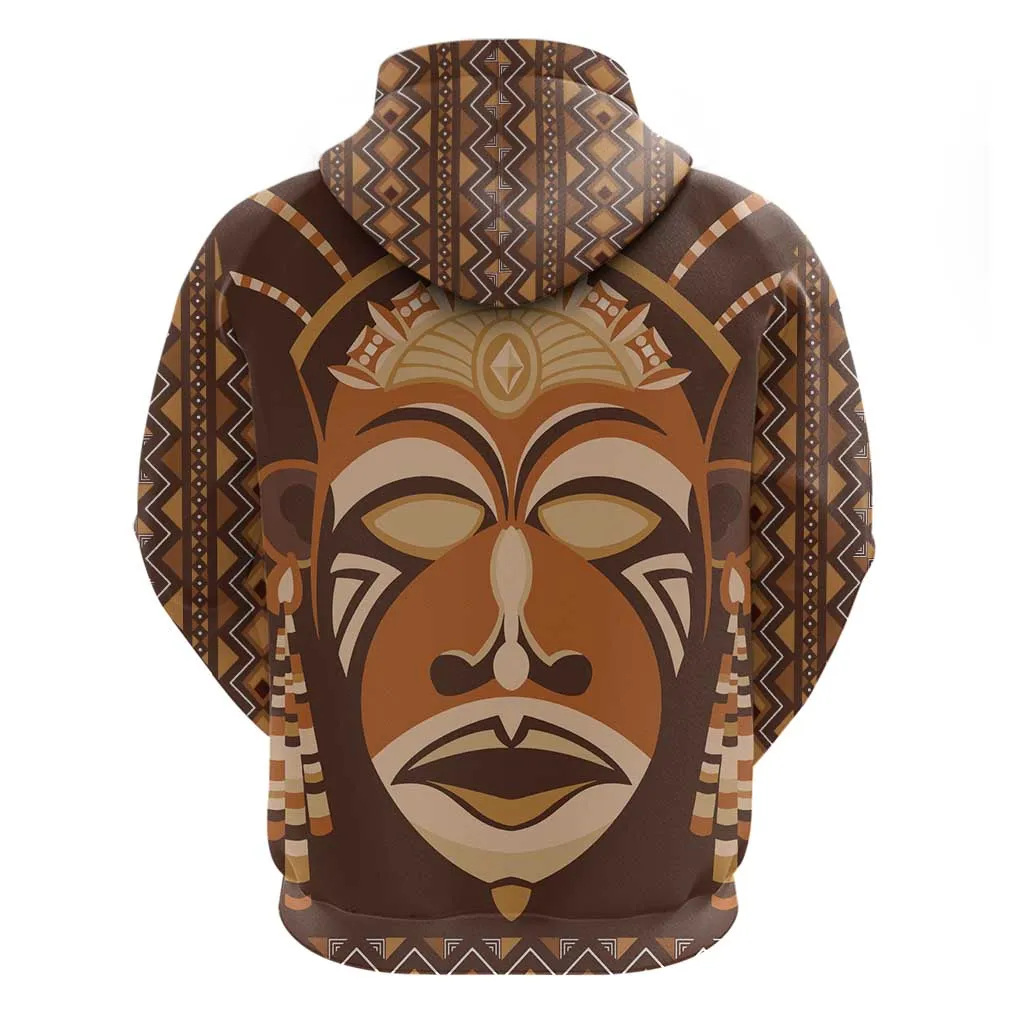 African Mask Printed Mudcloth Zip Hoodie Afro Bogolan DT03