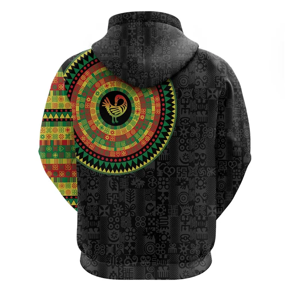 African Sankofa Bird Zip Hoodie Adinkra Symbols - Chest Arm Tattoo LT15