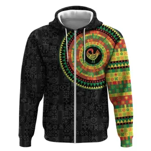 African Sankofa Bird Zip Hoodie Adinkra Symbols - Chest Arm Tattoo LT15