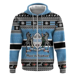 Afro Botswana Christmas Zip Hoodie Coat Of Arms - African Pattern LT15