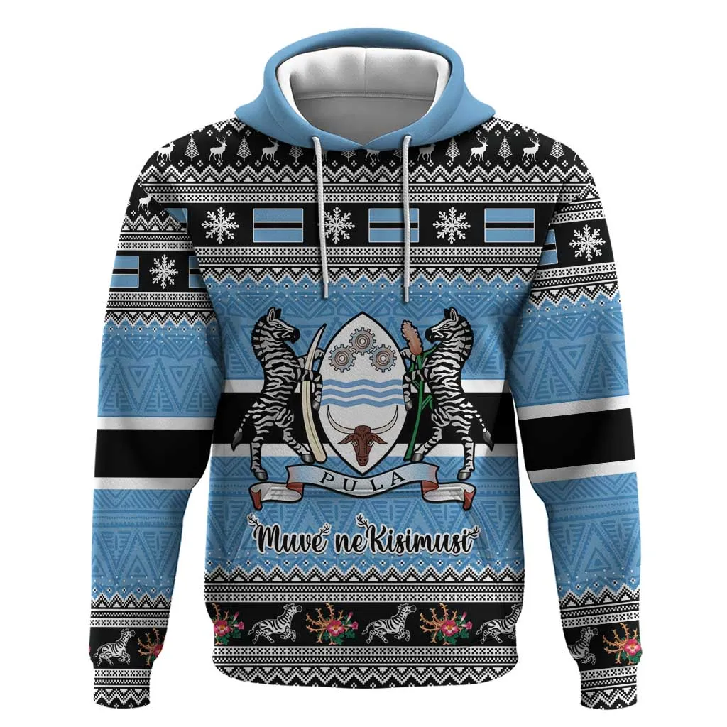 Afro Botswana Christmas Zip Hoodie Coat Of Arms - African Pattern LT15