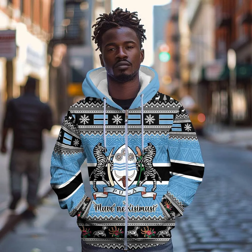 Afro Botswana Christmas Zip Hoodie Coat Of Arms - African Pattern LT15