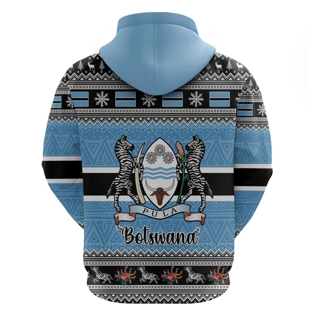 Afro Botswana Christmas Zip Hoodie Coat Of Arms - African Pattern LT15