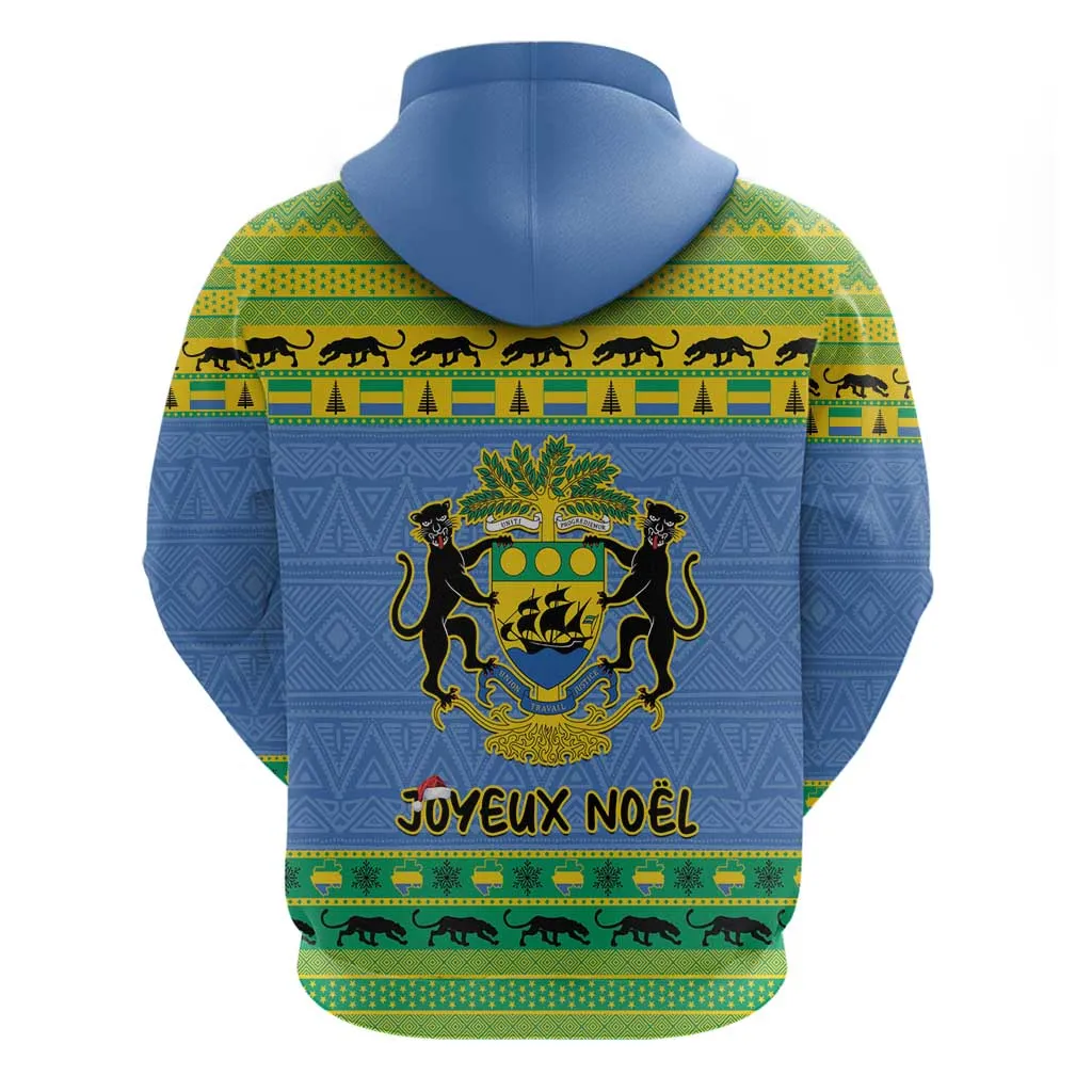 Afro Gabon Christmas Zip Hoodie Coat Of Arms Mix African Pattern LT15