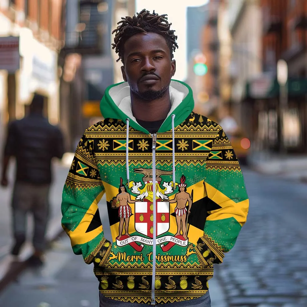 Afro-Jamaicans Zip Hoodie Coat Of Arms - Merry Christmas LT15
