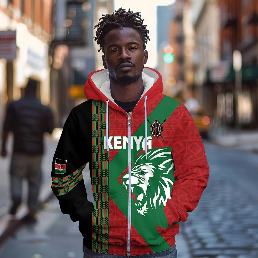 Afro Kenya Rugby Custom Zip Hoodie Go Lionesses - African Pattern LT14