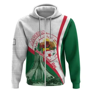 Algeria Independence Day Zip Hoodie Coat Of Arms With Maqam Echahid LT15