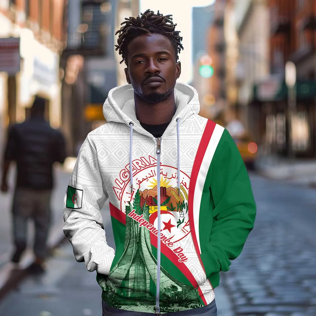 Algeria Independence Day Zip Hoodie Coat Of Arms With Maqam Echahid LT15