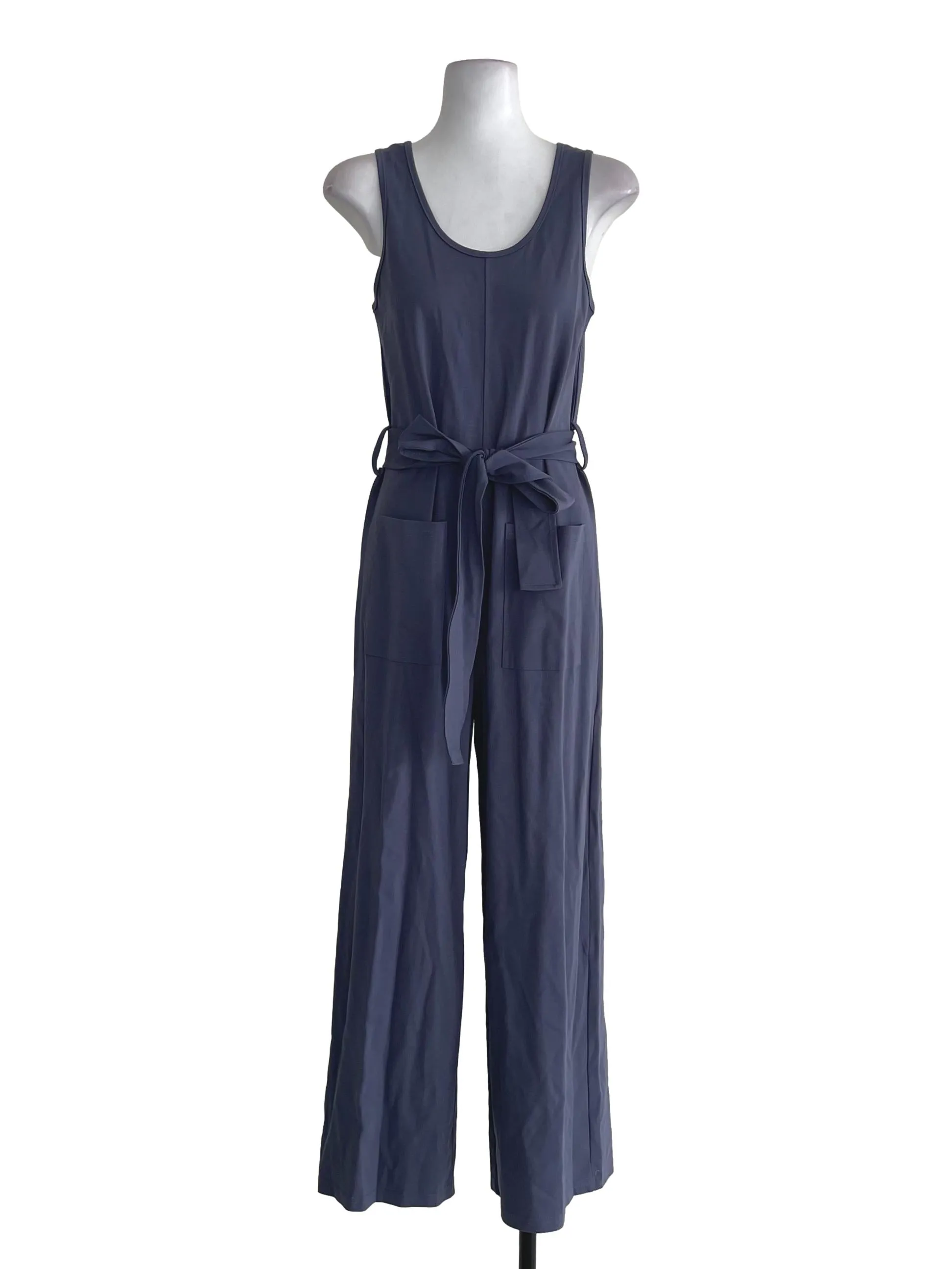 Ash Blue Tank Jumpsuit With Tie-Knot