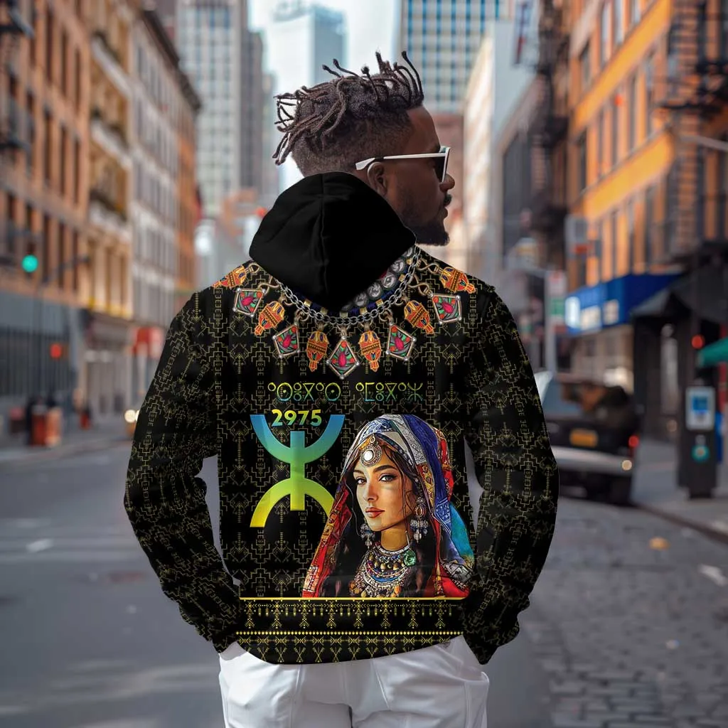 Assegwas Ameggaz Yennayer Zip Hoodie Women Amazigh - Berber Pattern LT15