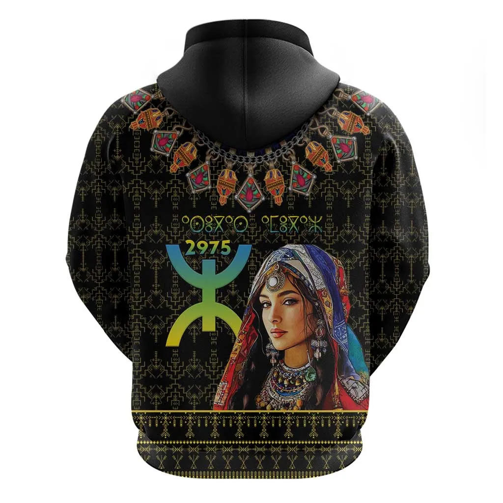 Assegwas Ameggaz Yennayer Zip Hoodie Women Amazigh - Berber Pattern LT15