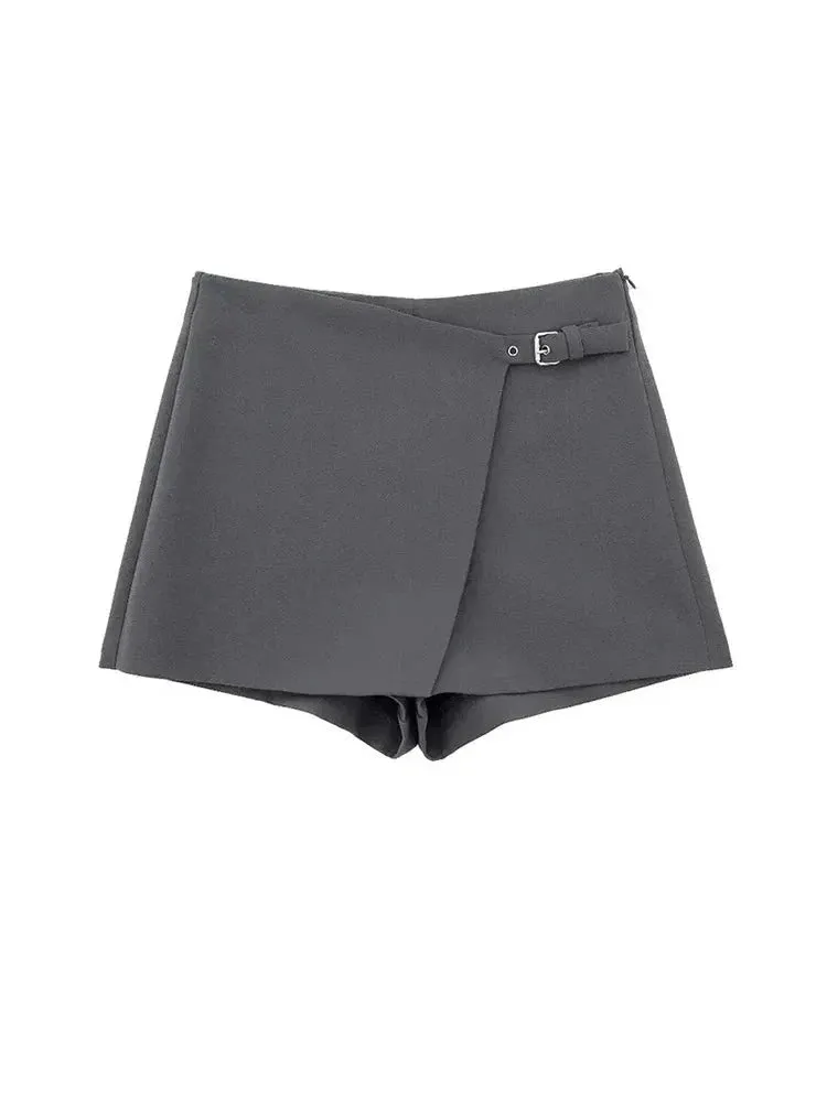 Asymmetric Shorts Skirts Women High Waist Side Zipper Female Skort Fashion