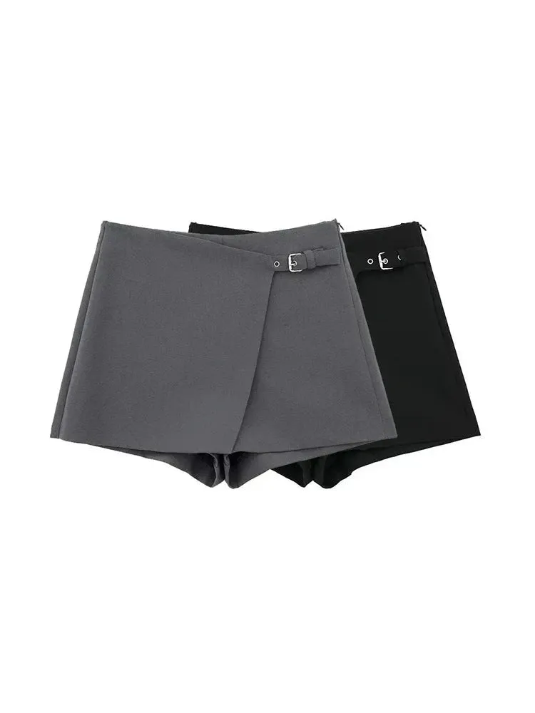 Asymmetric Shorts Skirts Women High Waist Side Zipper Female Skort Fashion