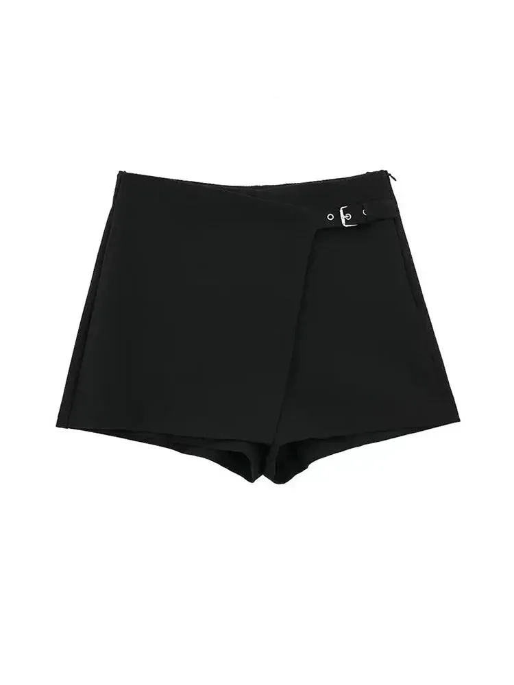 Asymmetric Shorts Skirts Women High Waist Side Zipper Female Skort Fashion