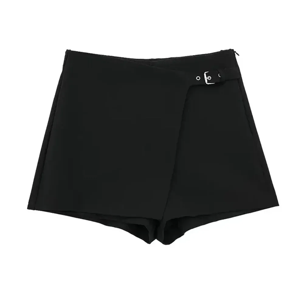 Asymmetric Shorts Skirts Women High Waist Side Zipper Female Skort Fashion