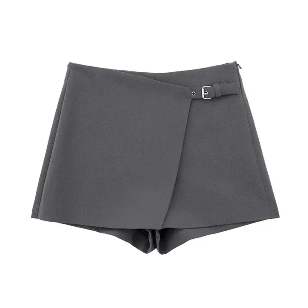 Asymmetric Shorts Skirts Women High Waist Side Zipper Female Skort Fashion