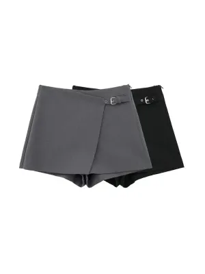 Asymmetric Shorts Skirts Women High Waist Side Zipper Female Skort Fashion
