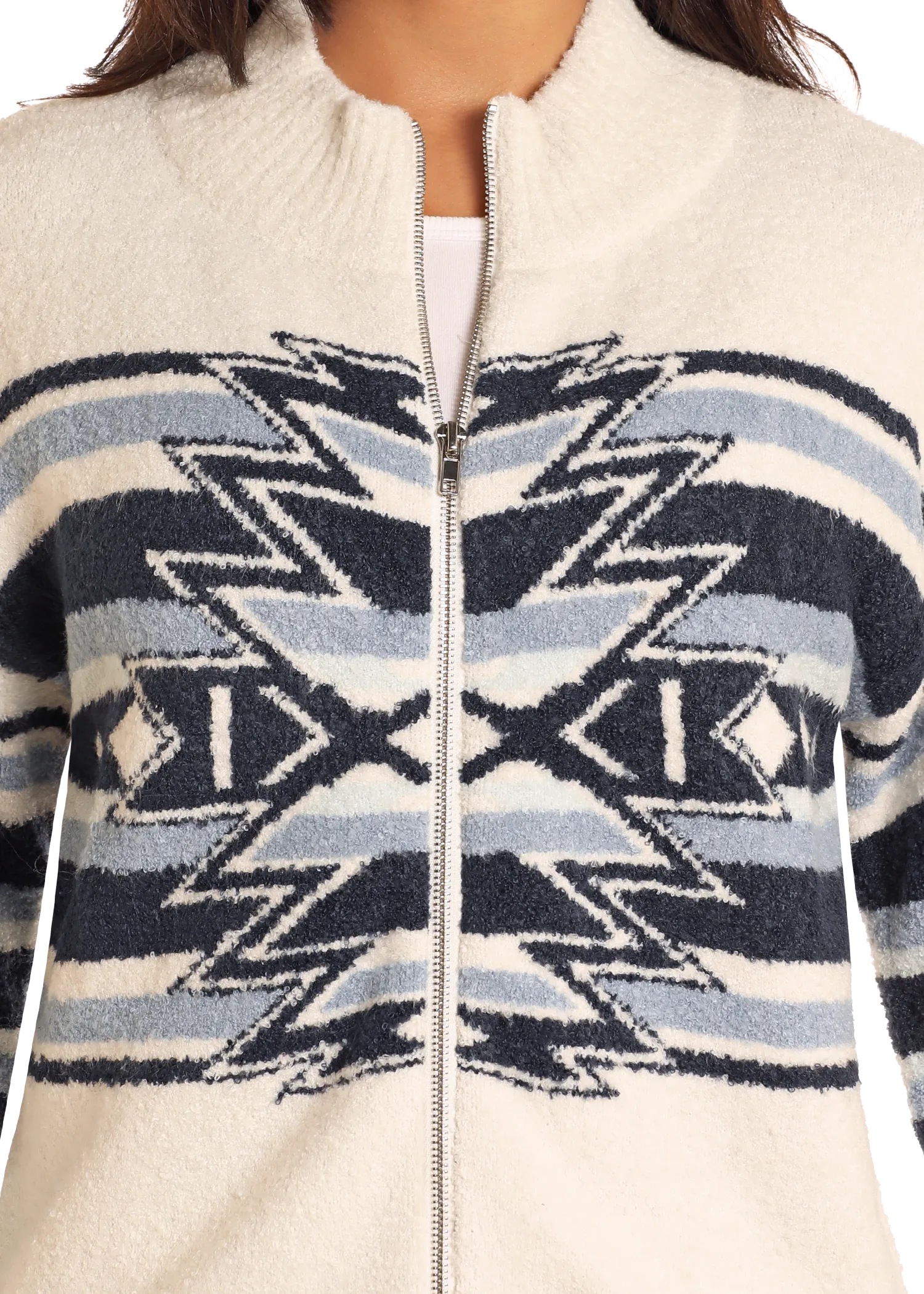 Aztec Zip Front Sweater Jacket