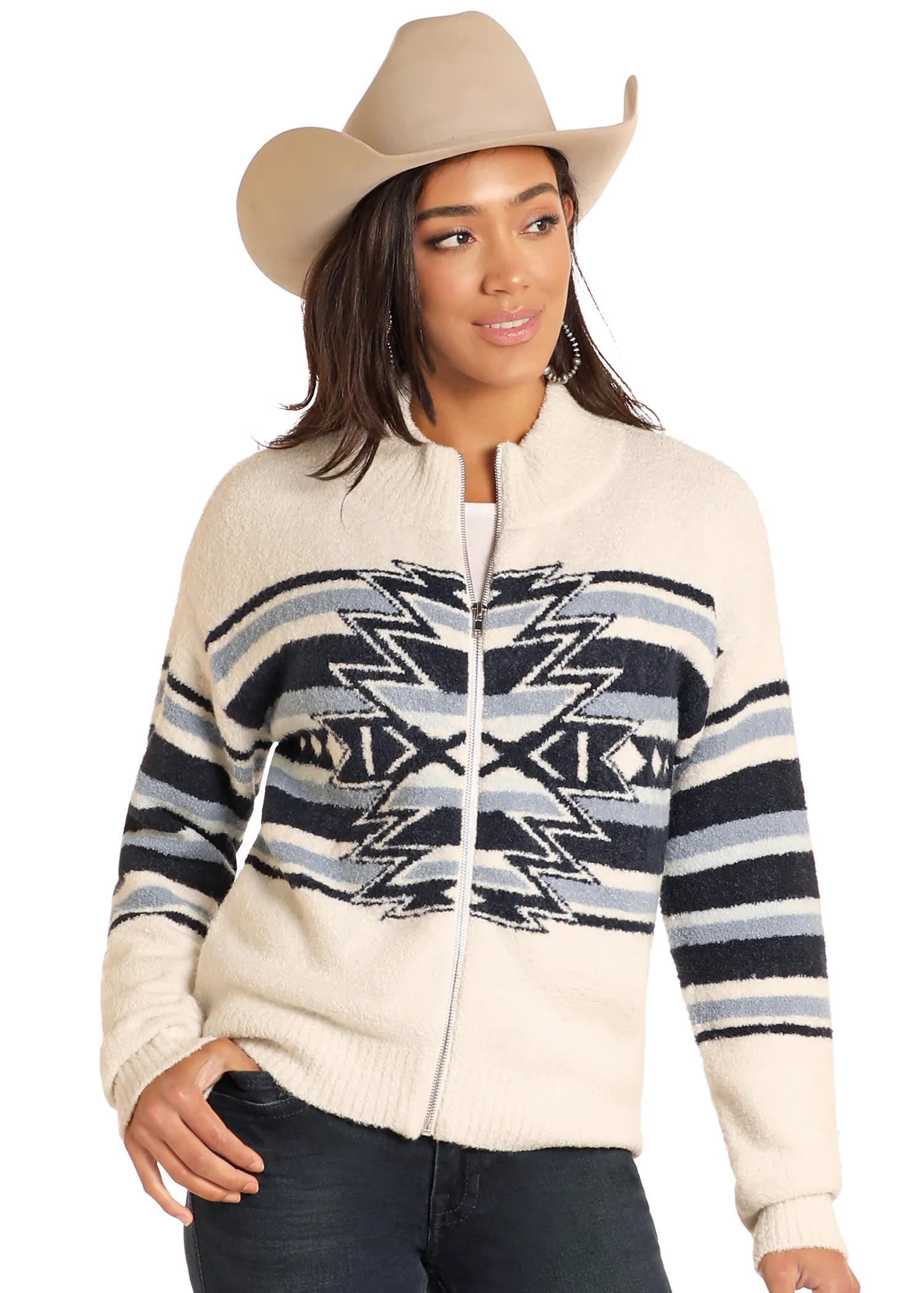 Aztec Zip Front Sweater Jacket
