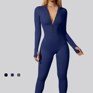 basic modern style solid color nylon v neck tracksuit jumpsuits