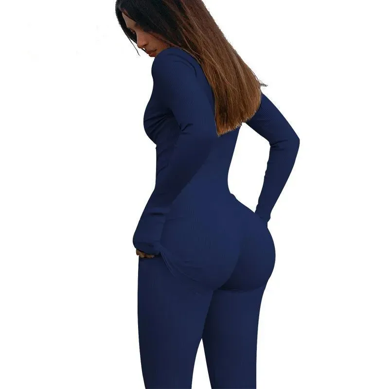 basic modern style solid color nylon v neck tracksuit jumpsuits
