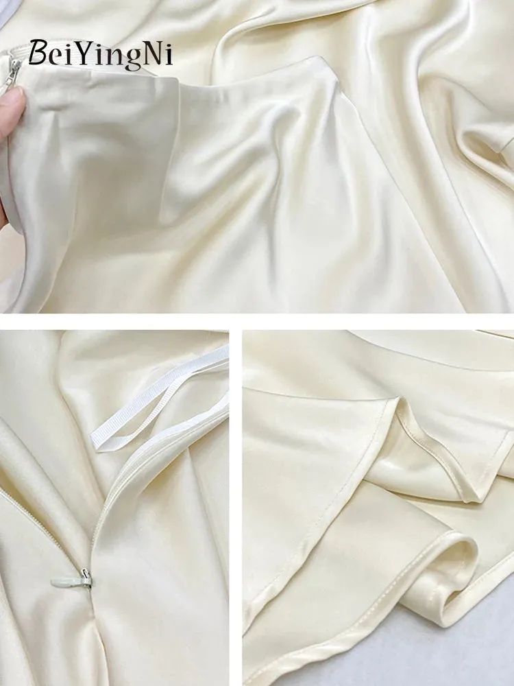 Beiyingni Elegant Satin High Waist Skirts Women Elegant Luxury Korean