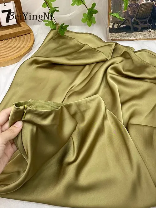 Beiyingni Elegant Satin High Waist Skirts Women Elegant Luxury Korean