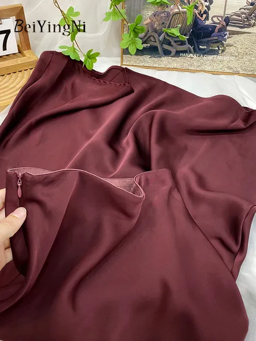 Beiyingni Elegant Satin High Waist Skirts Women Elegant Luxury Korean