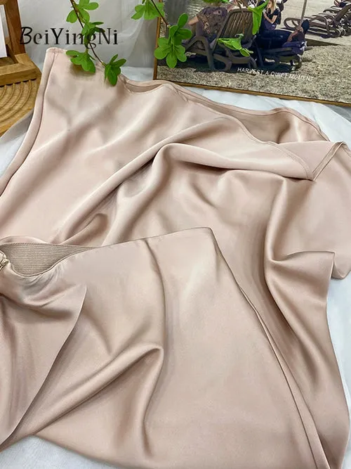 Beiyingni Elegant Satin High Waist Skirts Women Elegant Luxury Korean