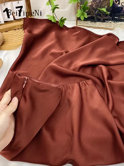 Beiyingni Elegant Satin High Waist Skirts Women Elegant Luxury Korean