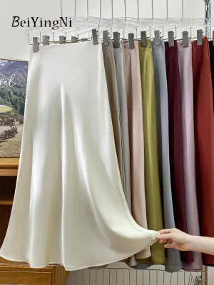 Beiyingni Elegant Satin High Waist Skirts Women Elegant Luxury Korean