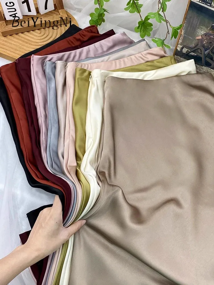 Beiyingni Elegant Satin High Waist Skirts Women Elegant Luxury Korean