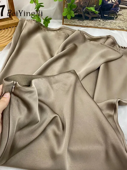 Beiyingni Elegant Satin High Waist Skirts Women Elegant Luxury Korean