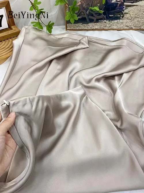 Beiyingni Elegant Satin High Waist Skirts Women Elegant Luxury Korean