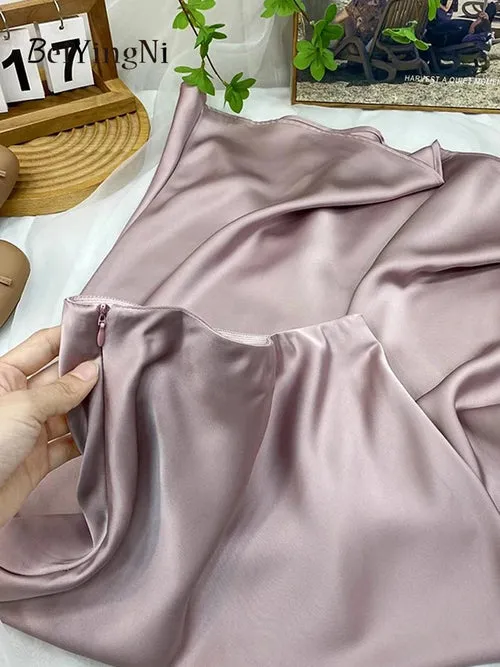 Beiyingni Elegant Satin High Waist Skirts Women Elegant Luxury Korean