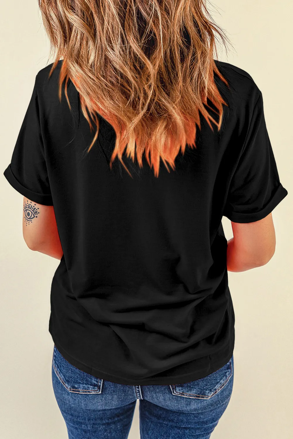 Black Clover Checkered Rhinestone Crew Neck T Shirt