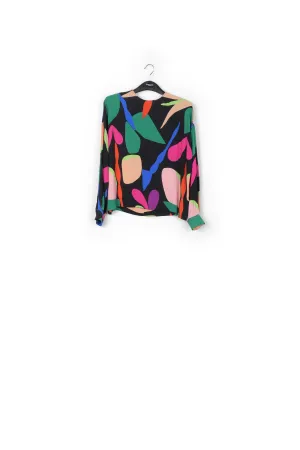 Black graphic-print top