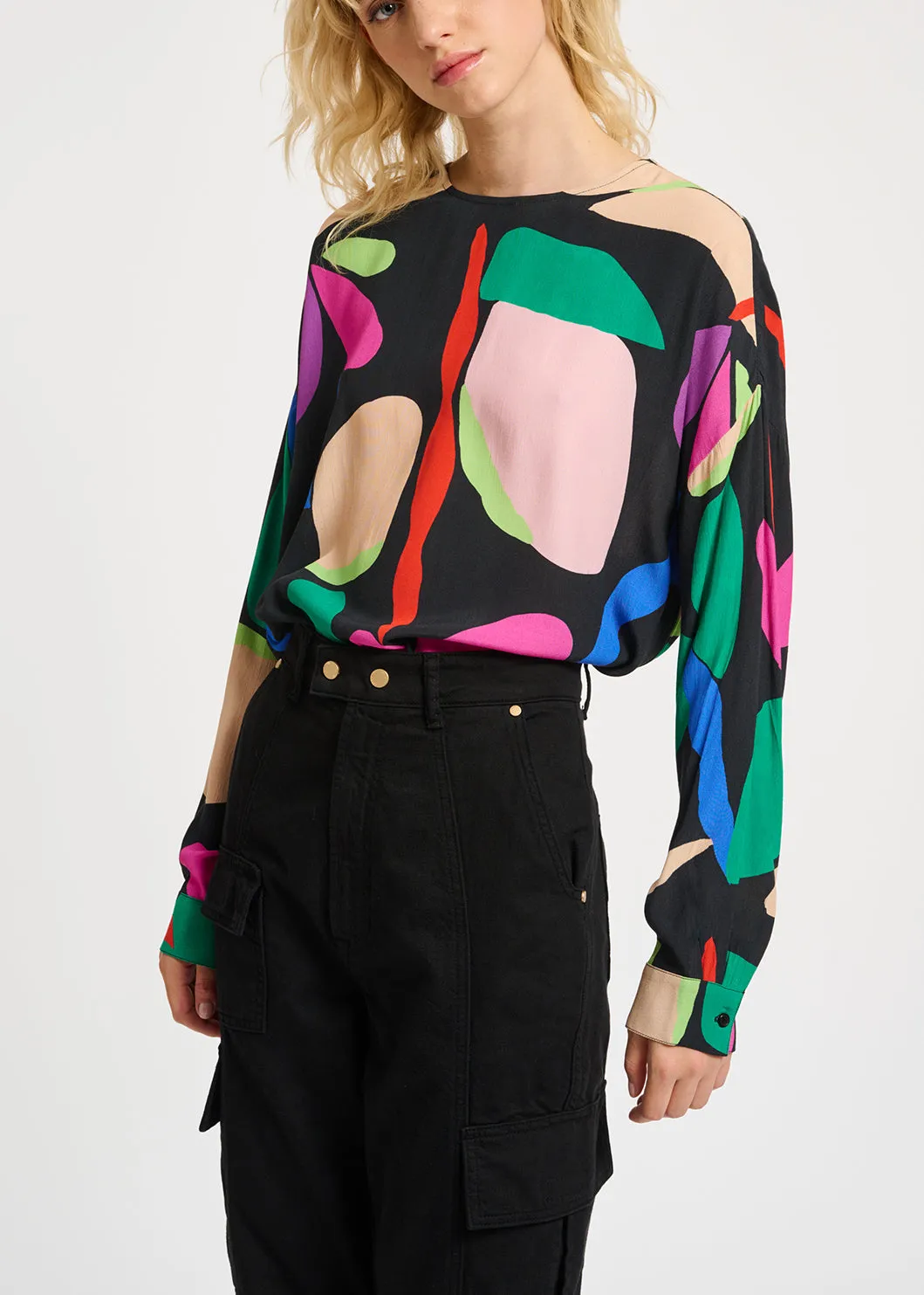 Black graphic-print top